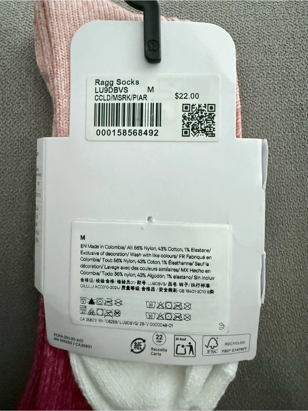 lululemon athletica Gradient Pink & White Ragg Crew Socks